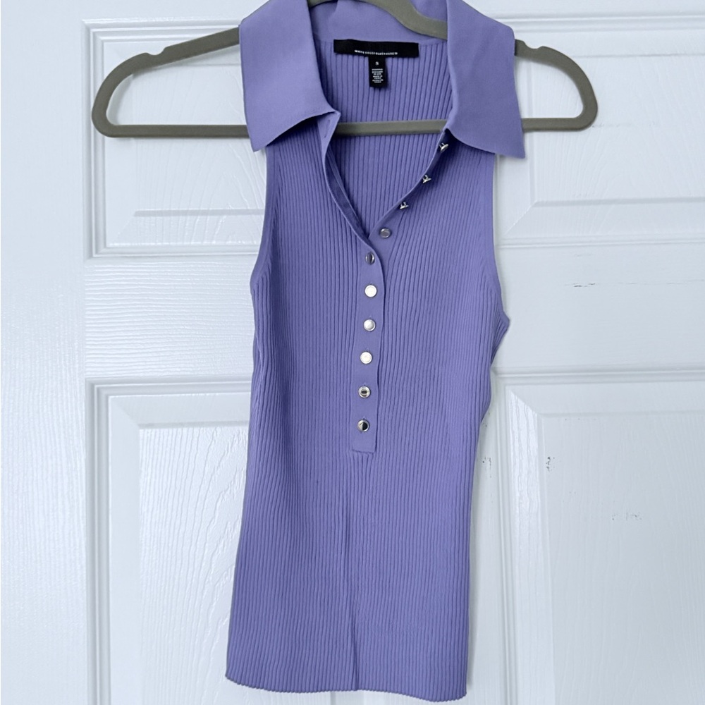New White House Black Market Lavender Sleeveless Collared Blouse